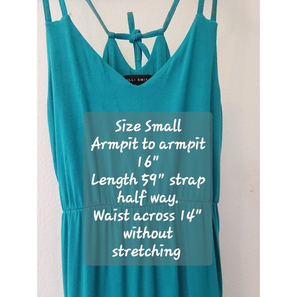 Willi Smith Teal Maxi Dress Boho Size Small Sleeveless V-neck Adjustable Straps - Picture 8 of 8